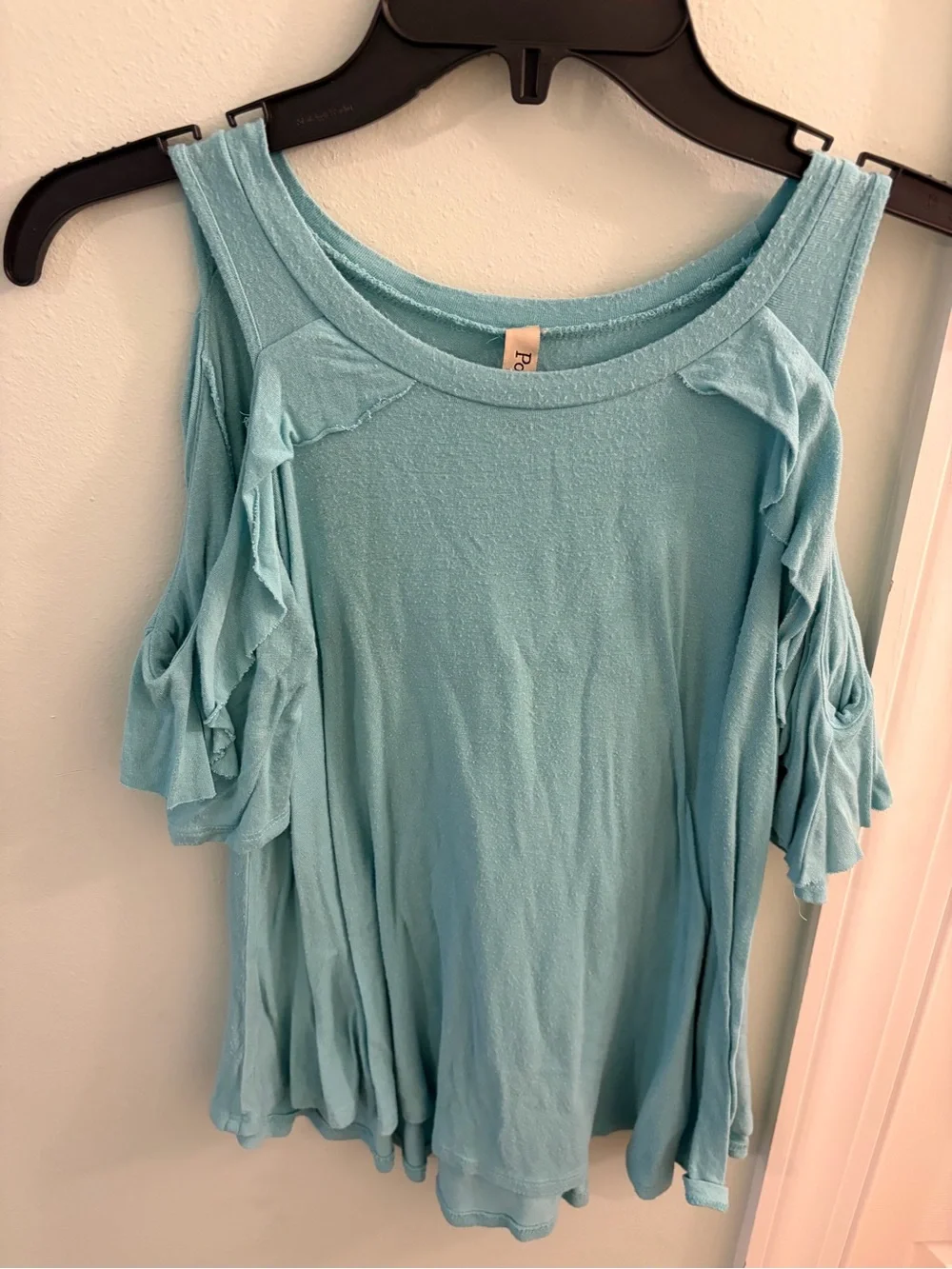 Pomelo Light Blue Cold-Shoulder Ruffle Tank Top - Picture 1 of 1